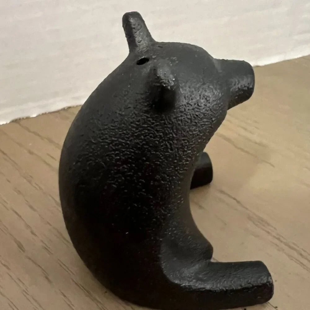 West Elm Bear Salt & Pepper Shakers Cast Iron & Wood New